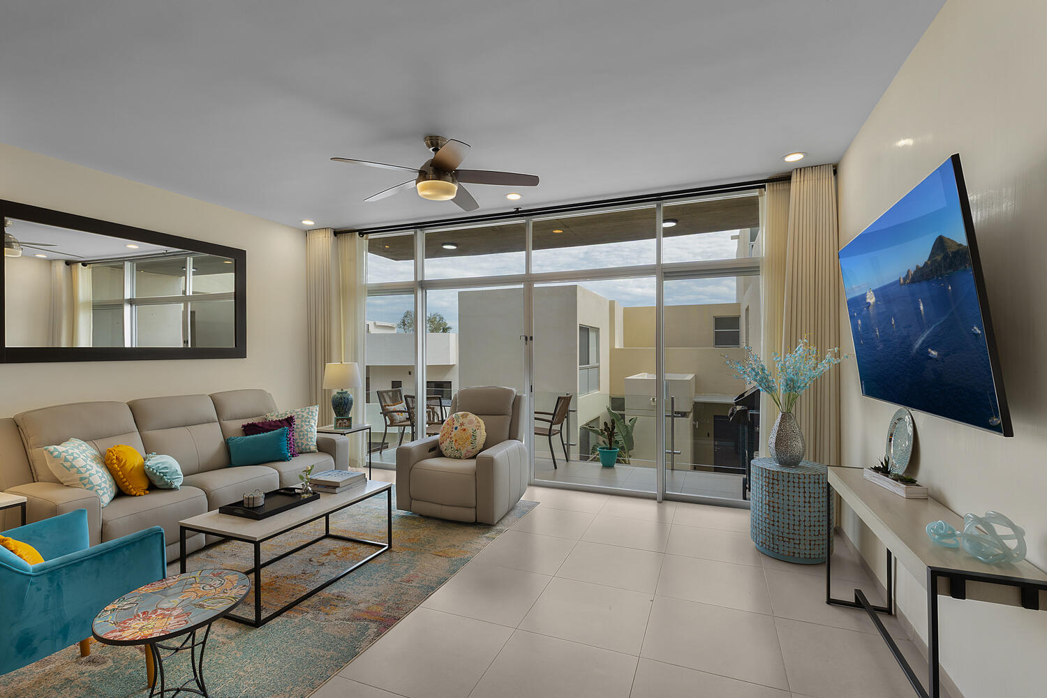 Cabo Luxury Camino Del Mar Condo for sale in Camino del Mar, La Joya, Cabo San Lucas. This 2-bedroom, 2-bathroom condo is located on the ground level, offering easy access and comfortable living. The unit features a private terrace with a pleasant for sale