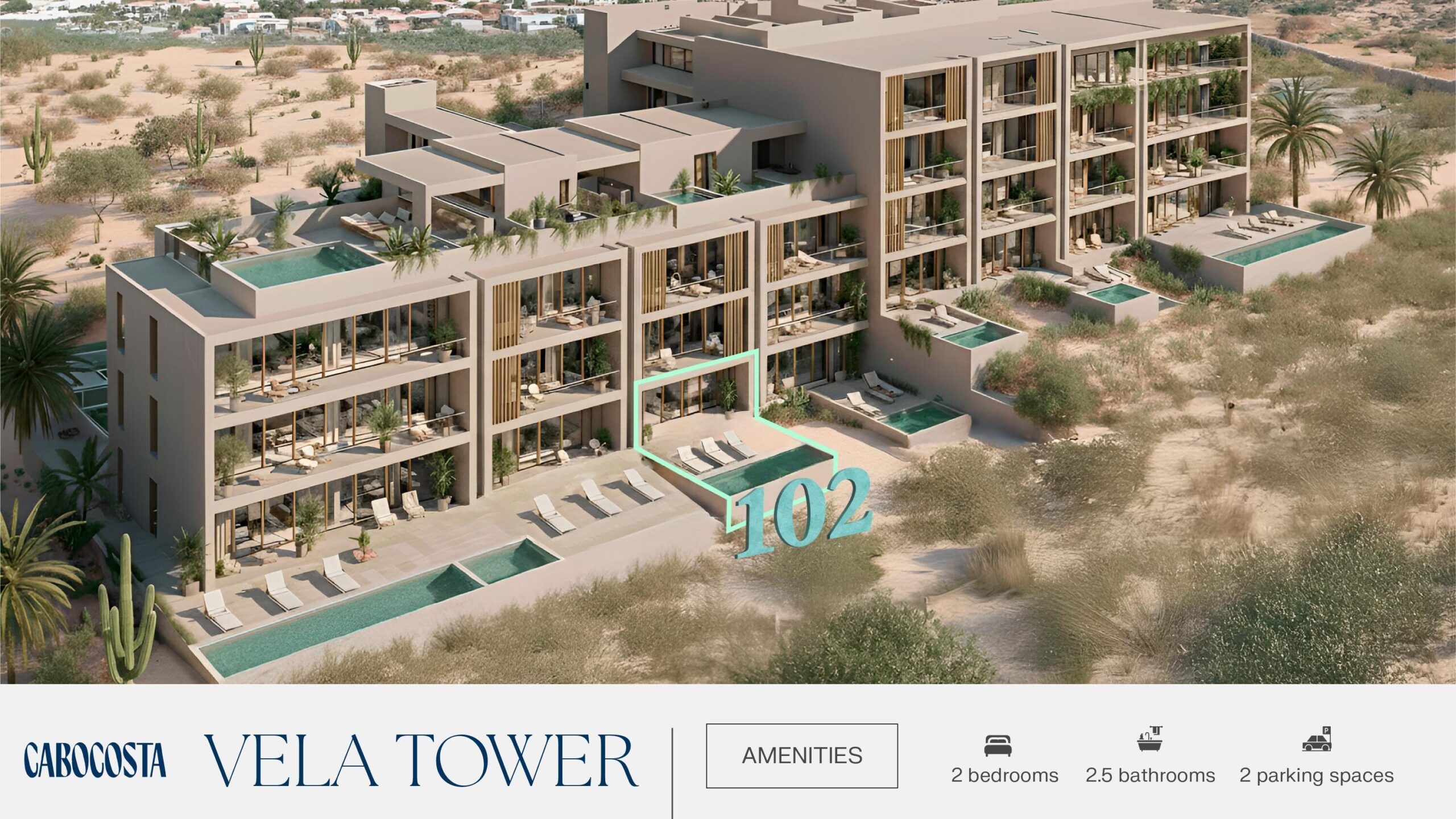 Cabo Luxury Cabo Cortez Welcome to Cabo Cortez, an intimate collection of just 16 boutique residences offering the ultimate in modern luxury beside the San José del Cabo Marina. Designed with elegance and sophistication, these residences place you steps from the yachts, fine dining, and vibrant energy of the marina's heart. Residents enjoy curated amenities including a resort-style pool, firepits, zen garden, wine lounge with private lockers, gym, and underground enclosed parking with individual storage units. Each home is delivered with SMEG kitchen appliances, refined finishes, a Big Green Egg BBQ, and its own private jacuzzi. From your terrace, take in tranquil for sale