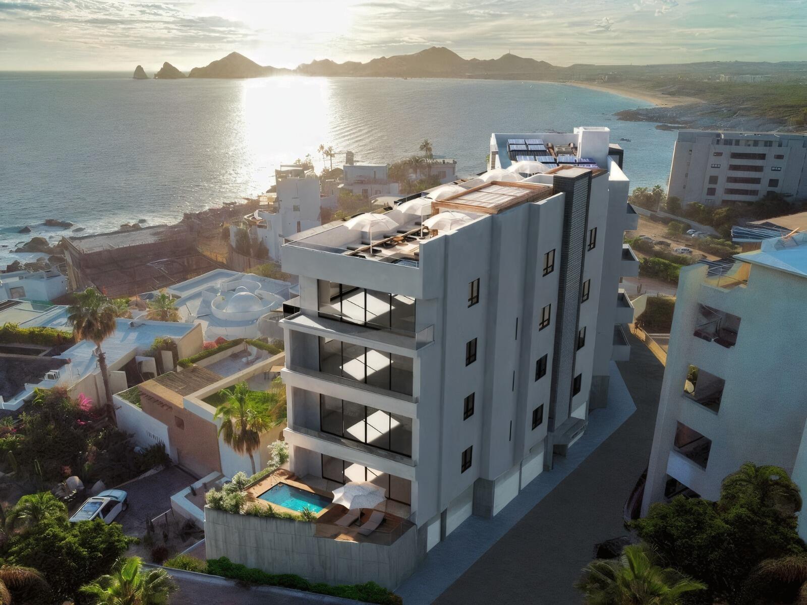 Cabo Luxury Cabo Costa Step into MAREA101, a beautifully designed 2-bedroom, 2.5-bathroom condo on the elevated ground floor of Cabo Costa, offering the comfort of single-level living with the advantage of Baja and ocean for sale