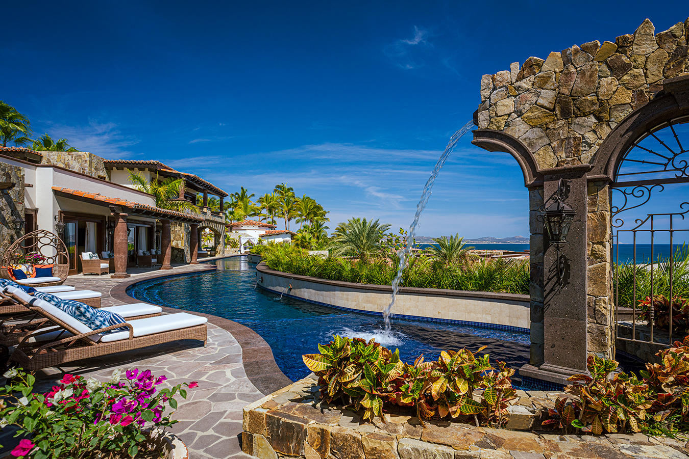 Cabo Luxury Section 4- Las Canadas Discover refined indoor-outdoor living at Cañada 9, set within Querencia, San Jose del Cabo's premier private golf community. Soaring beamed ceilings, walls of pocket glass, and luminous marble floors define an open great room that flows effortlessly to the terrace, infinity-edge pool, and stone-clad water feature -- all framed by panoramic Sea of Cortez and mountain for sale