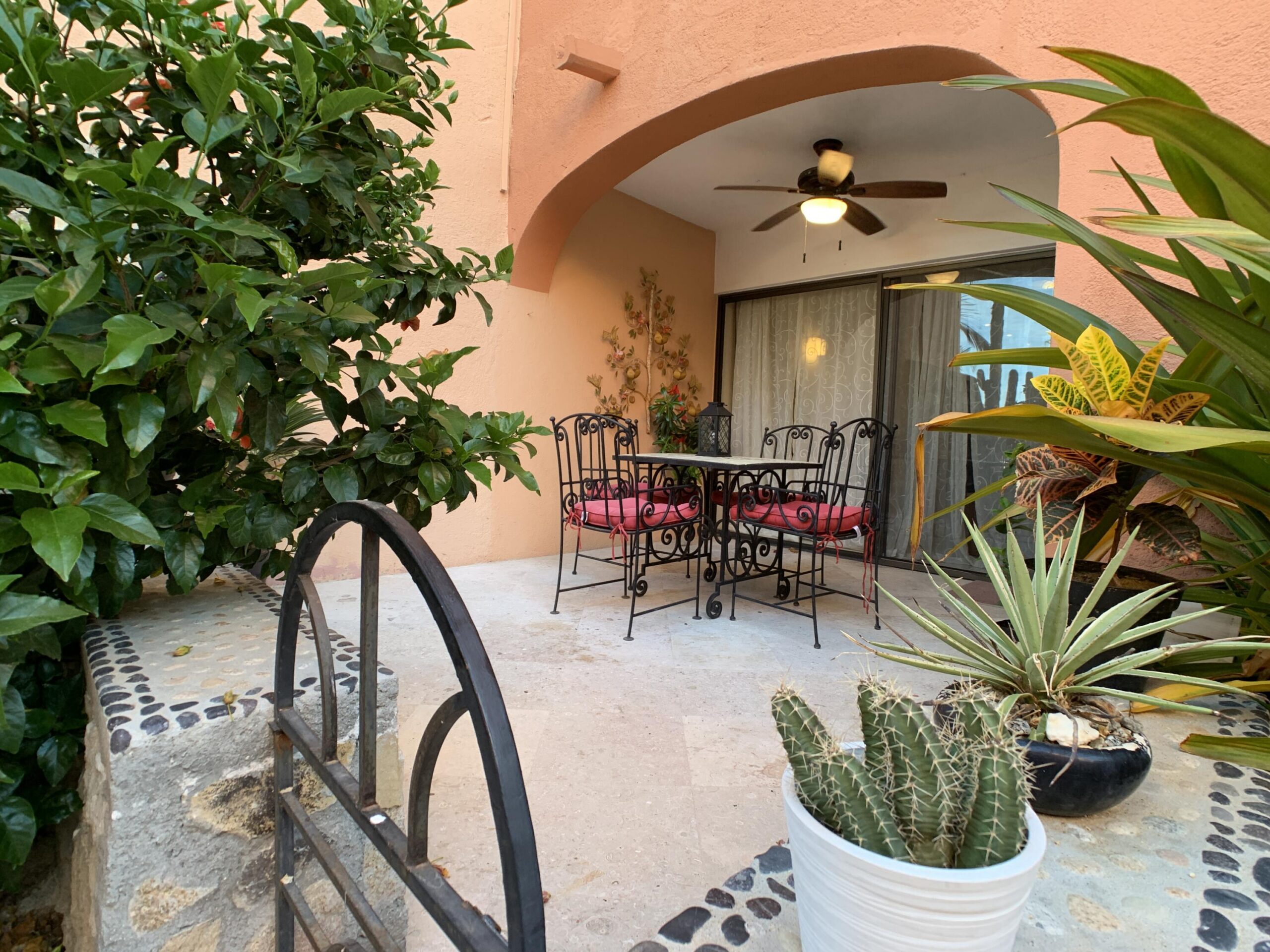 Cabo Luxury Plaza Calafia Plaza Calafia Condos...This exceptional property situated in the desirable area of Cabo Bello community in the Corridor of Cabo San Lucas. Walk to the beach! Ideally located just steps from Cabo Bello Cove Beach, one of the few swimmable beaches in the area and also perfect for snorkeling.The Gardens at Calafia Condominiums are truly authentic as they preserve Baja´s endemic vegetation while blending it with vibrant colorful flowers, creating a uniquely attractive landscape. This a ground floor Condo with an expansive terrace, two bedrooms and two full bathrooms, living room, large and equipped kitchen.The amenities within the complex are designed to be truly enjoyed by its residents; it consists of two pools, the family - friendly pool is perfect for both children and adults and another exclusive for adults. one large Jacuzzi, outdoor BBQ areas with grills create the perfect atmosphere for unforgettable gatherings with friends and family.Plaza Calafia / Cabo Bello, ensures 24/7 security, and proximity to Cabo San Lucas Marina, dining, shopping, and beach activities. – Cabo Bello, Cabo Corridor, BS